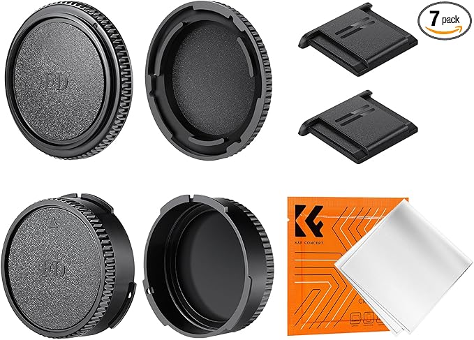 K&F Concept FD Mount Rear Lens Cap & Body Cap Cover & Hot Shoe Cover Kit For Canon F-1 FTB AE-1 A-1 AT-1 AV-1 AL-1 T60 T70 T80 T90 | Compatible with FD Mount Canon F-1 FTB AE-1 A-1 AT-1 AV-1 AL-1 T60 T70 T80 T90, Camera Lens Accessory with Warm Shoe Cover by KFCONCEPT