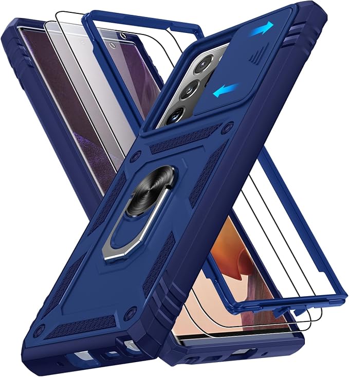 for Samsung Galaxy Note 20 Ultra Case with Screen Protector*2, Note 20 Ultra Phone Case Build in 360° Rotating Ring Kickstand, Military Grade Protective Case for Samsung Note 20 Ultra Phone, Blue by Gritup
