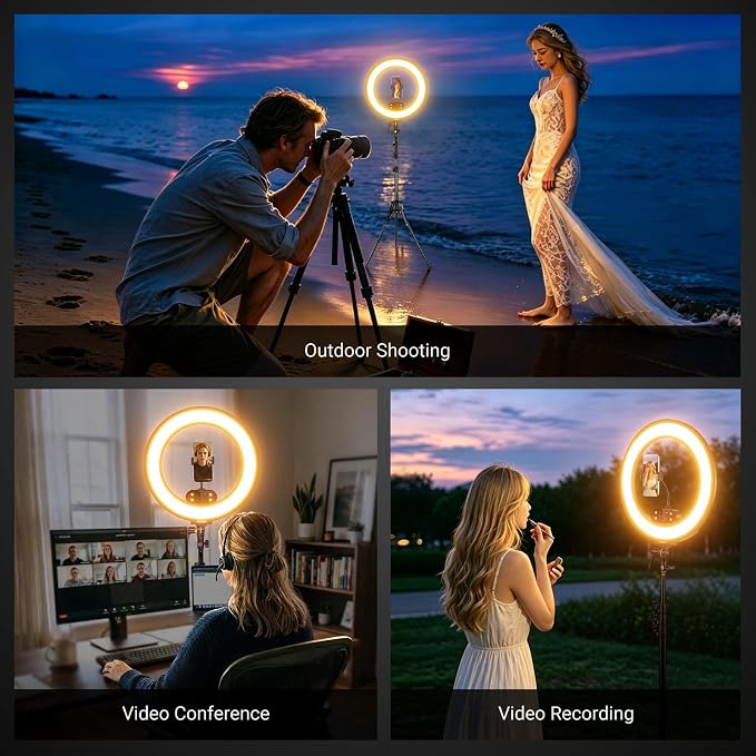 NEEWER 18" Ring Light, Wireless Professional Edge Lit Lighting with Tripod Stand, 45W 2900K-7000K CRI97+, 14.4V 3500mAh Battery, Phone Selfie Video Makeup Studio Streaming Photography, RB18B - Image 4