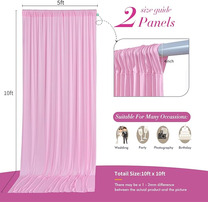 10 ft x 10 ft Pink Backdrop Curtains for Parties, Wrinkle Free Baby Pink Photography Backdrop Drapes for Wedding Grils Birthday Baby Shower Bridal Shower Party - Image 4