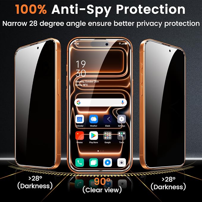 Lesakit 4 Pack Privacy Screen Protector for iPhone 17 Pro Max 6.9-Inch with 4 Pack Camera Lens Protector, Anti Spy Tempered Glass Film 9H Hardness Bubble Free Case Friendly - Image 3