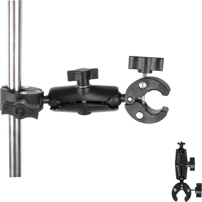 Double Clamp Camera Mount Bracket,Monitor Magic Socket Arm w/1/4"-20 Ball Head for Desk Photo Studio Light Stand, Photography Reflector, Photo Boom Stand, Cross Bars, Umbrella, Insta360 Accessories by PellKing