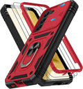 Gritup for Samsung Galaxy S22 Case with Slide Camera Cover & Screen Protector*2, 360 Rotating Ring Kickstand, Military Grade Protective Case for S22 Phone, Red+Black by Gritup