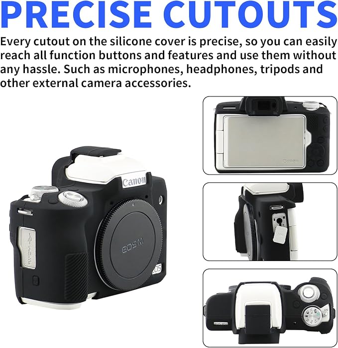 Easy Hood Camera Case for Canon EOS M50/M50 Mark II Digital Camera Black | Soft Silicone Case Cover, Anti-Scratch, Dustproof, Shockproof, Slim Fit, Lightweight, Easy to Install & Clean - Image 2