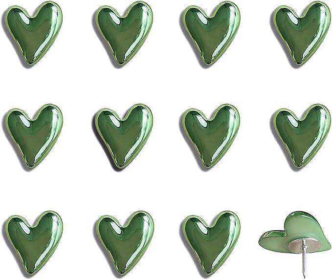 50 pcs of Cute Soft Wooden Board thumbtack with Golden Hearts can be Used for Photo Walls, memos, whiteboards, and Decorative thumbtack (Green) by SSYHQAX
