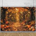 Fall Autumn Forest Photography Backdrop 12x10ft Autumn Woodland Pumpkin Maple Leaves Background Fall Thanksgiving Orange Flowers Seasonal Party Decorations Banner Vinyl by Leowefowa