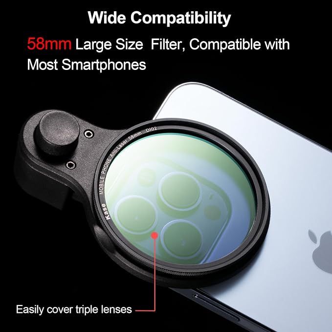 Kase 58mm Magnetic Anti-Laser Phone Camera Lens Filter for iPhone | Smartphone CMOS Sensor Laser Protection Filter Compatible with iPhone 17 16 15 14 13 12 11 Samsung Android - Image 5