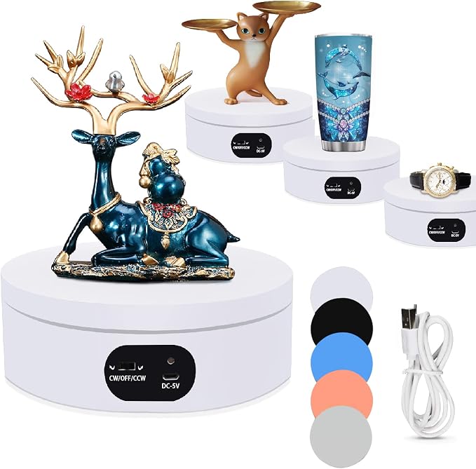 YVV Electric Rotating Display Stand 360°Automatic Mute Photography Rotating Turntable Stand,Cup Display Turner Stand, Rotating Base for Glitter Tumblers Making Supplies Spinner, Record Video 16CM by YVV