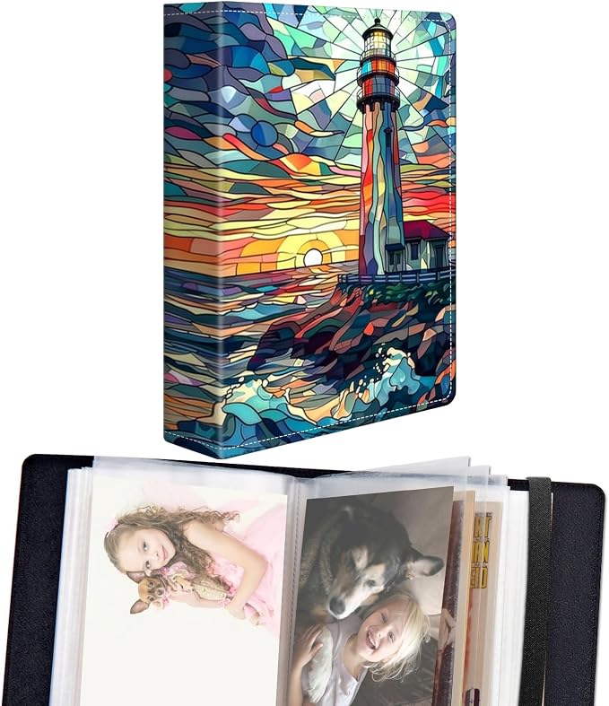 Small Photo Album 4x6 60 Pockets 120 Photos - Adventure Book Baby Photo Albums Photo Books for 4X6 Pictures Memory Book with Black Elastic Band for Photo Storage, A Colorful Majestic Lighthouse by Unknown