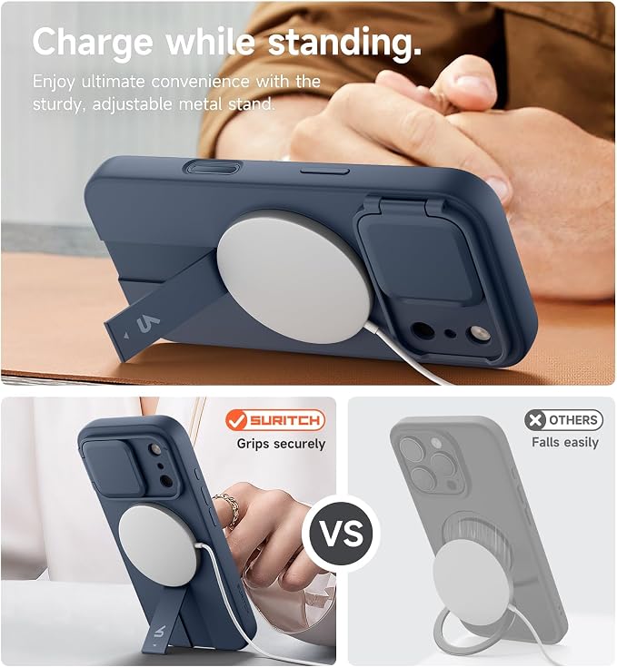 SURITCH for iPhone 17 Pro Case with Camera Control Cover, Camera Cover and Adjustable Kickstand, Compatible with MagSafe, Shockproof Bumper Protective Cases 6.3 Inch, Blue - Image 5