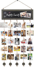 Bikoney Hanging Picture Frame Collage with Blackboard - Weathered Grey | Rustic Wood Polaroid Board with 30 Clips, Photo Display for Wall Decor & Dorm Room, Perfect Graduation Gift Idea by Bikoney