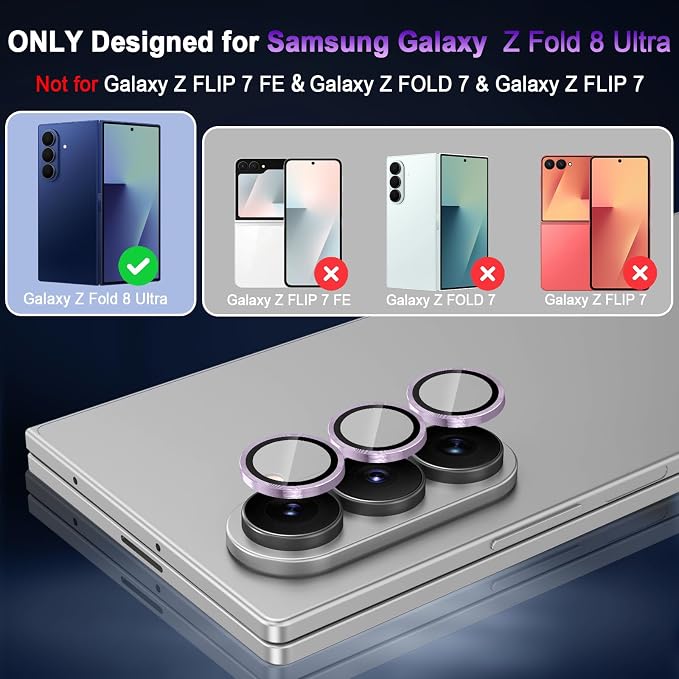 Meshine for Samsung Galaxy Z Fold 8 Ultra Camera Lens Protector,Scratch Proof,Strong Adsorption,9H Hardness with Metal Ring Camera Cover,Case Friendly,Accessories Lens Protector,Purple - Image 2