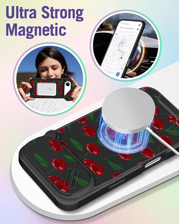 Buleens for iPhone 17 Air Case 6.5 Inch - with Ring Stand & Camera Cover Aesthetic Cute Designed for Women Girls Girly Pretty Kawaii Cherry Phone Case for iPhone 17 Air Compatible with Magsafe - Image 4