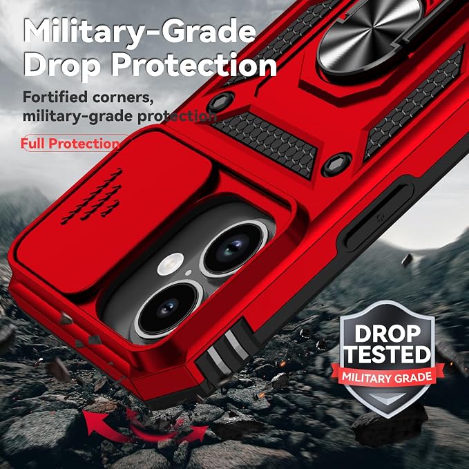 SunStory Compatible with iPhone 17 Case with HD Screen Protector & Slide Camera Cover & Rotated Ring Kickstand, [Military-Grade] iPhone Case for iPhone 17,Red - Image 6