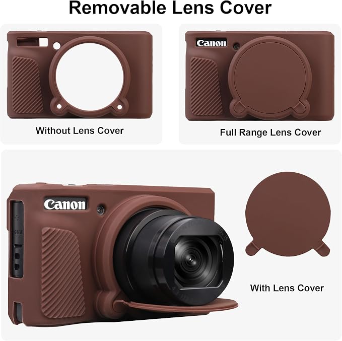 BOVKE Silicone Camera Case for Canon PowerShot SX740 / SX730 Digital Camera, SX740 HS Soft Protective Case Cover Rubber Camera Slim Fit Sleeve with Removable Lens Cover, Brown - Image 4
