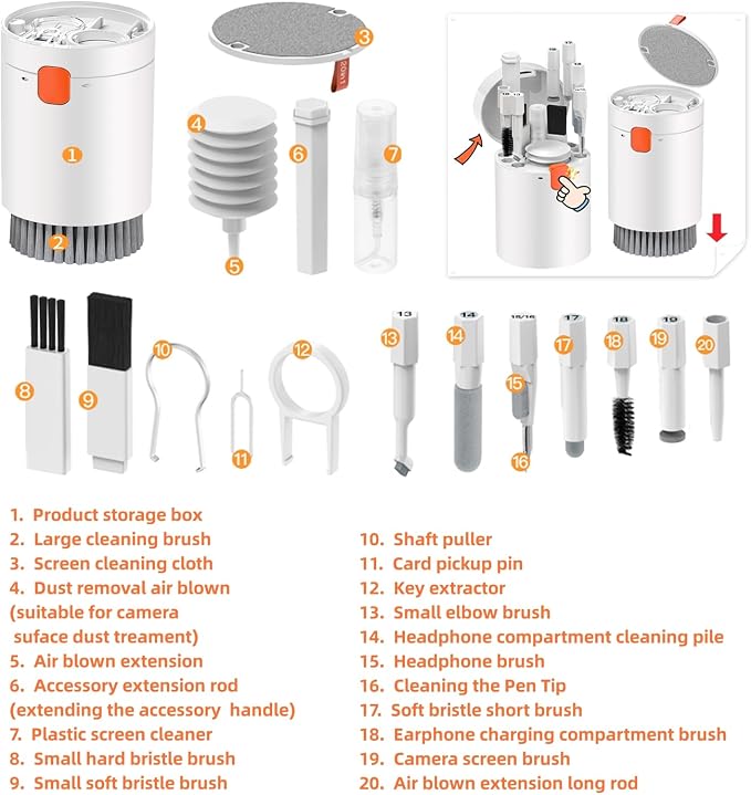20-in-1 Laptop Phone Screen Earbud Cleaning Kit, Keyboard Cleaner Kit | Keyboard Cleaning Kit with Electronic Cleaning Brush Spray for Airpods Pro,iPad,iPhone Pro,Camera,Computer Cleaning(White) - Image 4