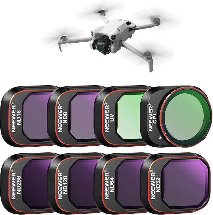 NEEWER ND & CPL Filter Set Compatible with DJI Mini 4 Pro, 8 Pack UV CPL ND8 ND16 ND32 ND64 ND128 ND256 CPL Polarizer Neutral Density Drone Lens Filters, Multi Coated HD Optical Glass/Aluminum Frame by Neewer