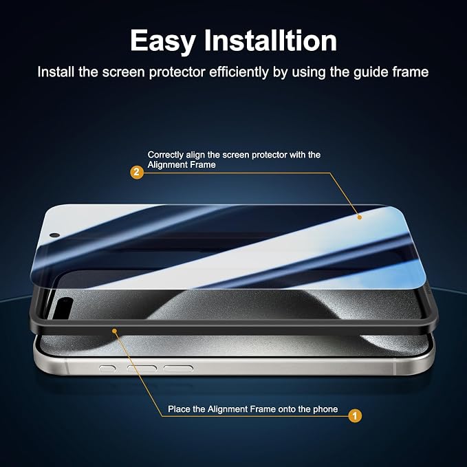 NEW'C 3x Privacy for iPhone 15 Pro Max Screen Protector (6.7 inches)+ 3x Camera Lens Protector, Sensor Protection, Case Friendly Tempered Glass Film + Dust Plug - Easy installation tool included - Image 3