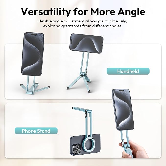 ULANZI MA30 Magnetic Phone Tripod Stand for iPhone, Aluminium Maglock Smartphone Mini Tripod Pocket Cell Phone Stand Strong Magnet Compatible with iPhone 17 16 15 14 13 12 Series, Mint Green - Image 5