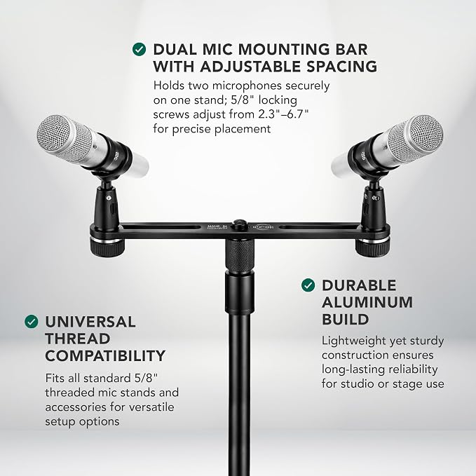 K&M König & Meyer 23550.500.55 Microphone Bar | Adjustable Positioning for Two Mics or Booms | 5/8“ Thread Stand Connector | Professional Choice Made in Germany Black - Image 3