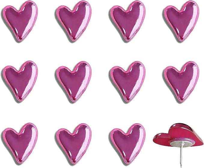 50 pcs of Cute Soft Wooden Board thumbtack with Golden Hearts can be Used for Photo Walls, memos, whiteboards, and Decorative thumbtack (Red) by SSYHQAX