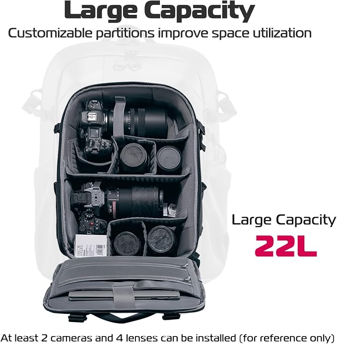 ULANZI 22L Camera Backpack Professional Bag, Water-Resistant Camera Case | Photography Anti Theft Travel for Photographers DSLR Mirrorless Camera Lens Tripod Holder 16" Laptop Black - Image 3