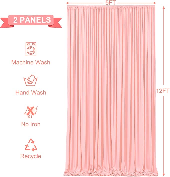 10x12 Blush Pink Backdrop Curtains for Wedding Party Wrinkle Free Backdrops Curtain Drapes Fabric Decorations Photo Back Drop Cloth for Baby Shower Photography Stage Reception 5ft x 12ft,2 Panels - Image 6