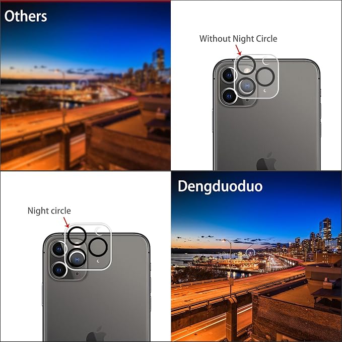 Dengduoduo 3 Pack Tempered Glass Camera Lens Protector for iPhone 11 Pro 5.8" & iPhone 11 Pro Max 6.5", Ultra HD, 9H Hardness, Anti-Scratch, Case Friendly, Easy to Install [No Affect on Night Shots] - Image 4