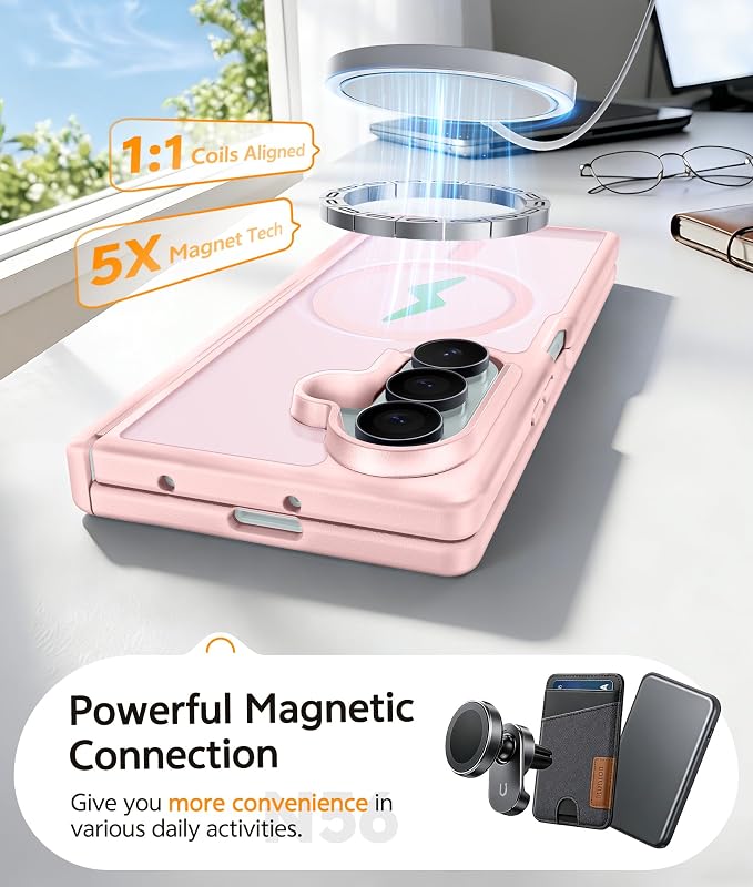 FNTCASE for Samsung Galaxy Z Fold 7 Case, Hinge Protection, Fit for Magsafe | with Screen Protector, Translucent Matte Magnetic Back, 18FT Military Grade Drop Proof, Protective Phone Cover, Light Pink - Image 5