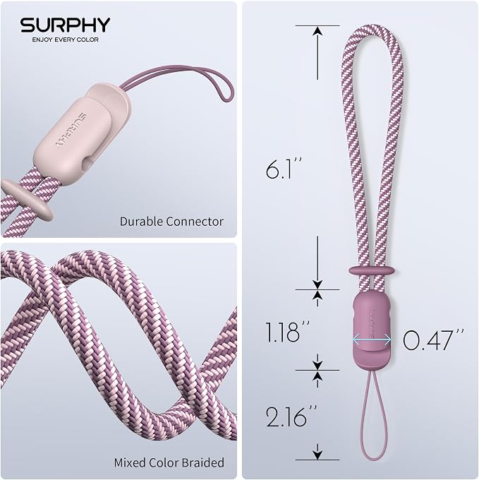 SURPHY 2 Pack Phone Lanyard, Phone Wrist Strap for Case, Camera Wrist Strap | Ultra-Light 2-Color Braided Phone Strap, Cellphone Charm Strap, Anti-Lost Wrist Lanyard for Women and Men, Pink LilacPurple - Image 3