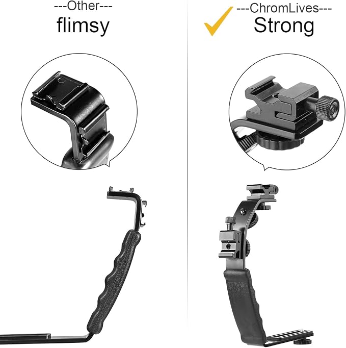 ChromLives Camera L Bracket Mount Video Grip L-Bracket with Dual Flash Cold Shoe Mount 1/4'' Tripod Screw, Heavy Duty Padded Hand Grip for DSLR Camera Camcorder (Updated) - Image 3