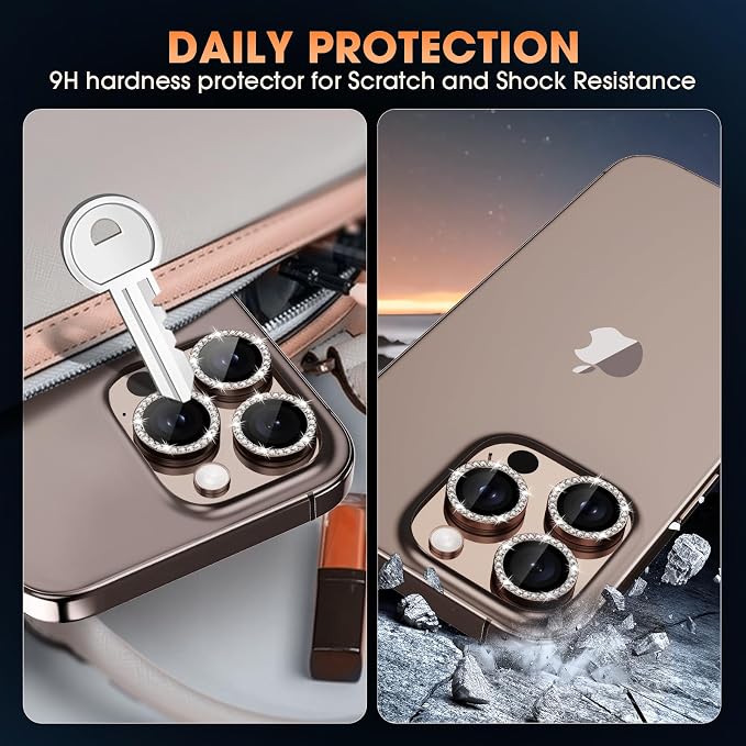 iPhone 16 Pro/16 Pro Max Camera Lens Protector Bling Diamond, Desert | Individual Metal, 9H Hardness, Scratch Resistant, Shockproof, Drop Protection, Case Friendly, Stylish Accessories - Image 2