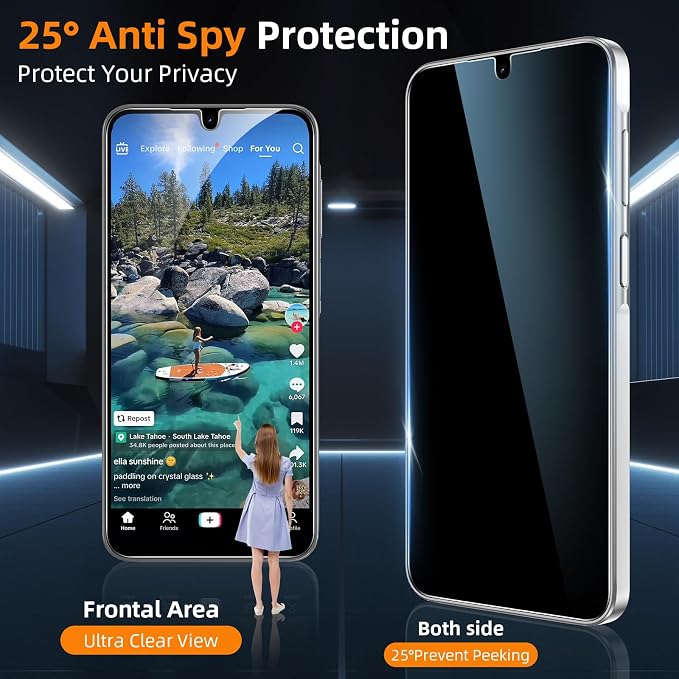 for Samsung Galaxy A17 5G / 4G Privacy Screen Protector Anti-Spy | 2+2 Pack, , 9H Tempered Glass Film, Anti-Scratch, Case Friendly, Easy Installation Bubble Free, with Camera Lens Protector - Image 2