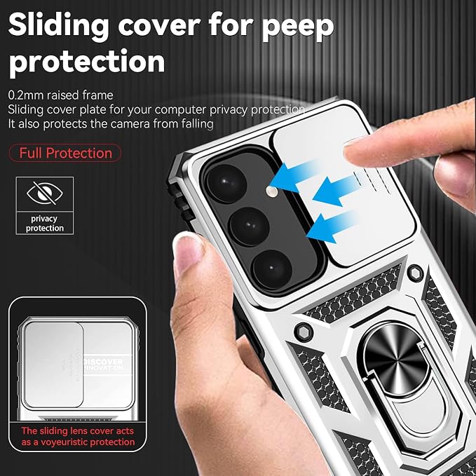 HNHYGETE for Samsung S25 Case with Screen Protector: [Military Grade 20ft. Drop Tested] Slide Camera Cover Ring Shockproof Protective Phone Case for - Samsung Galaxy S25 (Silver) - Image 4