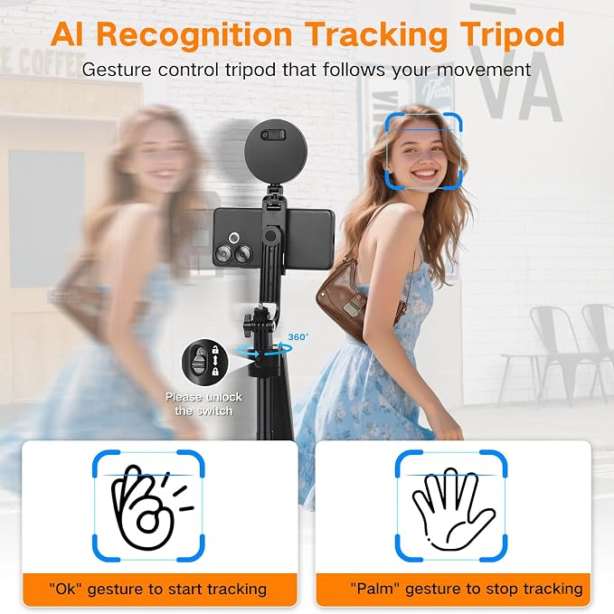 Professional Vlogging Kit for iPhone/Android, 70”Auto Face Tracking Tripod for iPhone with Light, 25H Battery Life Wireless Microphones,Content Creator Kit for TikTok/YouTube Starter - Image 3