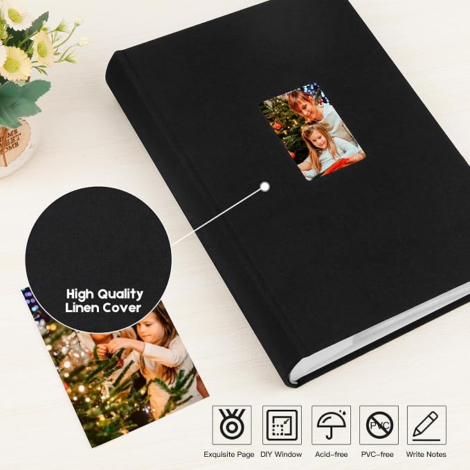 450 Pocket 4x6 Photo Album with Writing Space, Linen Cover, Black | Large Capacity, 4x6 Album Book, with Memo for Family, Wedding Baby, Travel Memories Graduation Pictures - Image 6