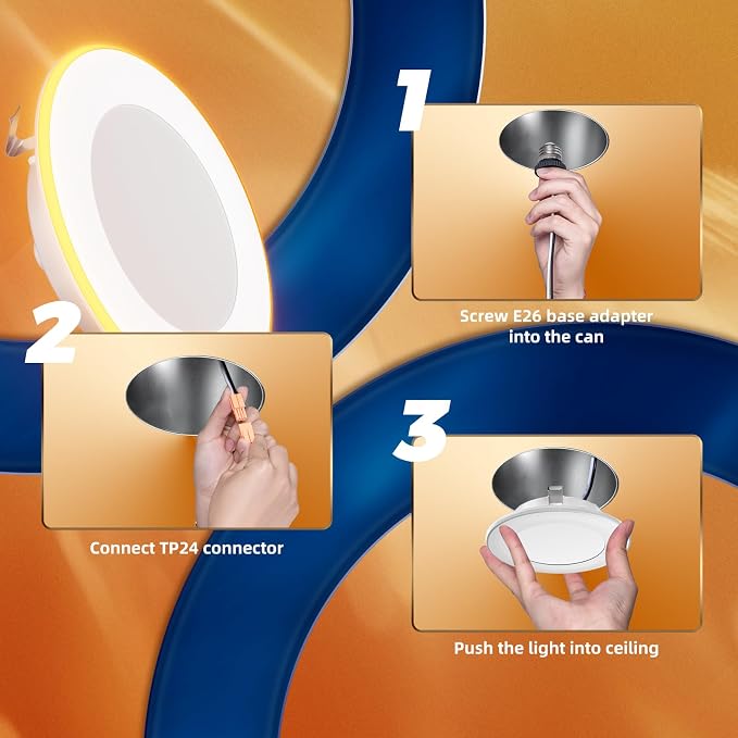 FREELICHT 4 Pack 4 Inch 5CCT LED Recessed Lighting with Night Light | 2700K/3000K/4000K/5000K/6000K Selectable,Dimmable Retrofit Flat Can Lights, 700LM ,7W=60W, IC & Damp Rated, ETL & FCC - Image 6