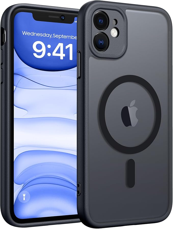 FNTCASE for iPhone 11 Phone Case, Fit for Magsafe, Full Camera Protection | Translucent Matte Back, Strong Magnetic Charging,14FT Military Grade Drop-proof, Anti Slip, Black by FNTCASE