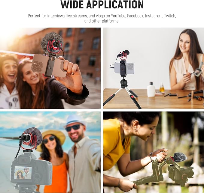 NEEWER VM10 Plug & Play Vlog Microphone for Camera, Mini Supercardioid Mic | 20-20KHz, Compatible with Sony Canon Nikon iPhone Samsung Android Tablet Mac, 3.5mm TRS, USB C OTG, Shock Mount, Windscreen - Image 9