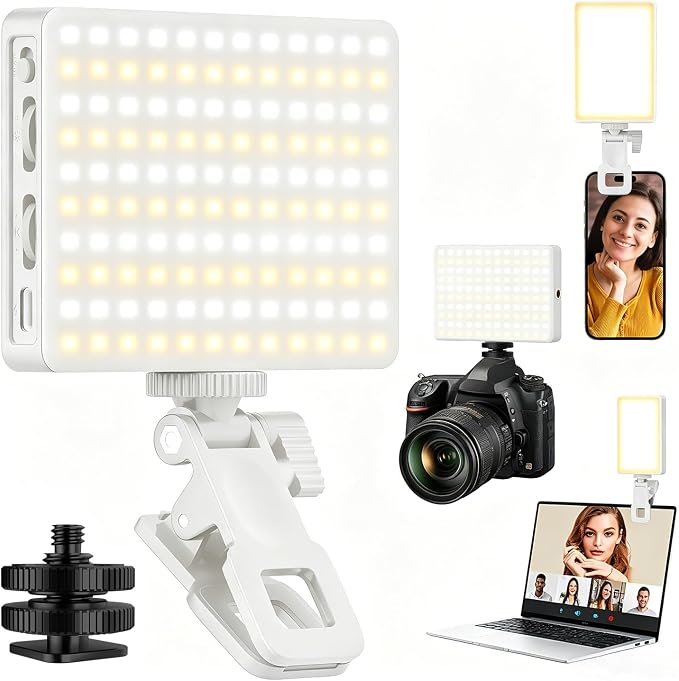 120 LED Selfie Light for iPhone, Portable Phone Light with Clip & Camera Tripod Adapter - 5000mAh Rechargeable, 3 Lighting Modes, CRI 97+ for Video Recording, TikTok, Tripod Mount Rings by Singwil