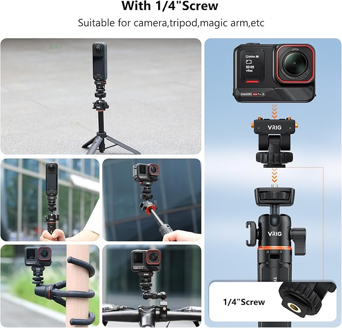 VRIG AC-44 Magnetic Quick-Release Cold Shoe Mount for Insta360 Ace Pro 2 | Cold Shoe Adapter & 1/4" Thread Tripod Adapter Compatible DSLR Camera Hot Shoe, Tripod, Action Camera Accessories - Image 6