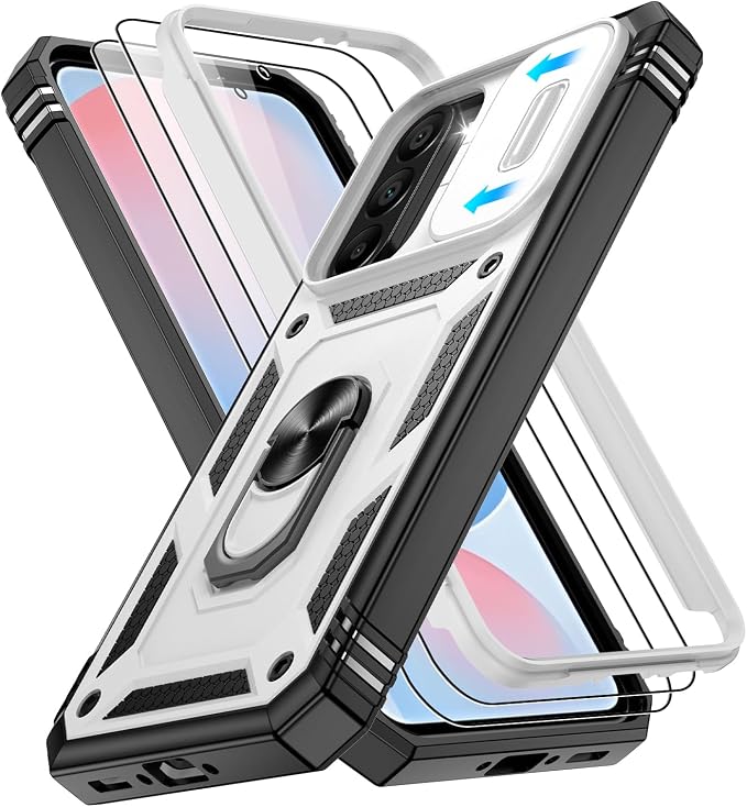 Gritup for Samsung A56-5G Case: Galaxy A56 Case with Screen Protector*2 | Magnetic Stand & Slide Camera Cover, Shock Proof Military-Grade para Samsung A 56 Cover, White+Black by Gritup