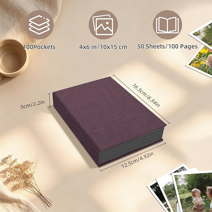 Popotop Photo Album 4x6 100 Pockets for Wedding Gifts,Linen Hardcover Picture Albums for Family Anniversary Baby Vacation Pictures - Image 3