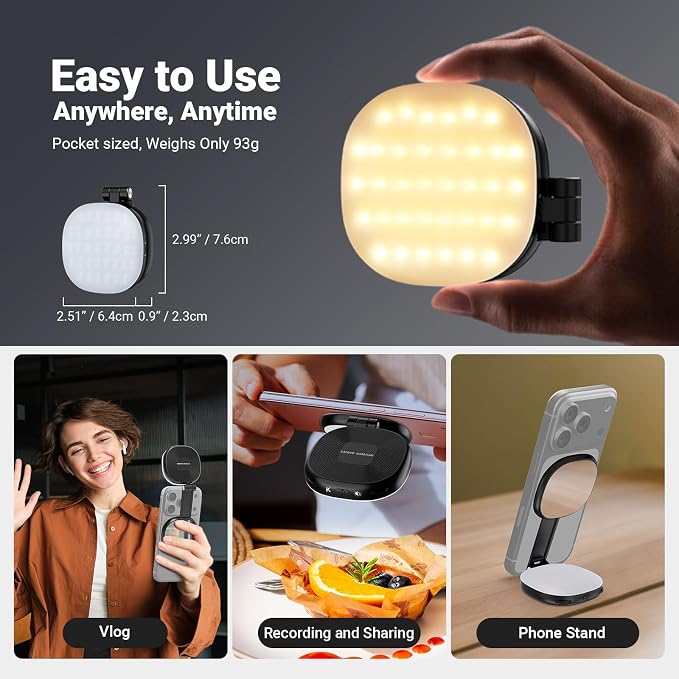 NEEWER Basics Magnetic Selfie Light Compatible with MagSafe iPhone, 2W Bi Color Small LED Phone Fill Ring Lighting CRI95+ with 360° Swivel, Mirror for Makeup Video Conference Recording, NL72B Black - Image 8