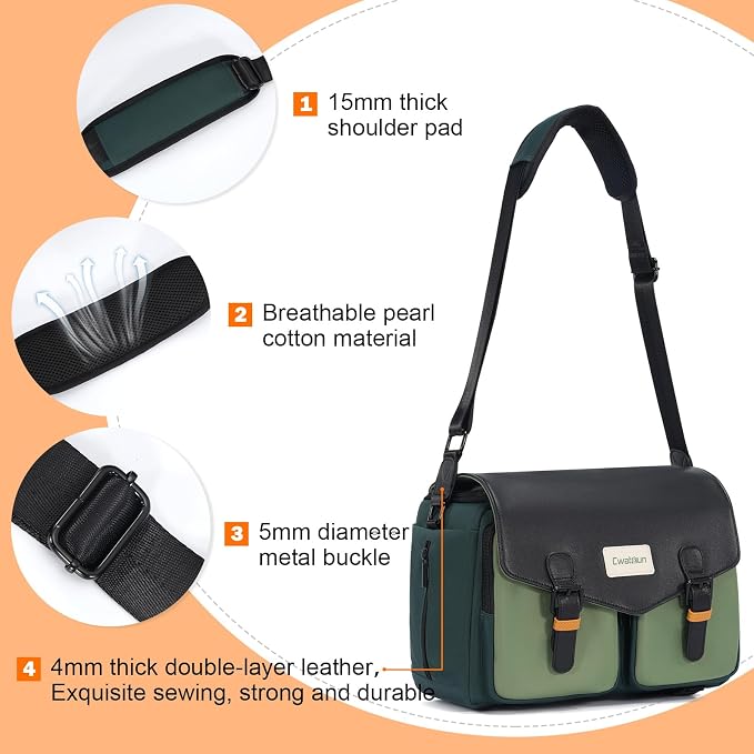 Cwatcun Midi Camera Sling Bag, Waterproof Crossbody Case with Tripod Holder | Camera/Photography Shoulder Messenger Bag for Canon, Nikon, Sony, Fuji DSLR/SLR/Mirrorless Camera, LensFits 1DSLR+2lenses. - Image 6