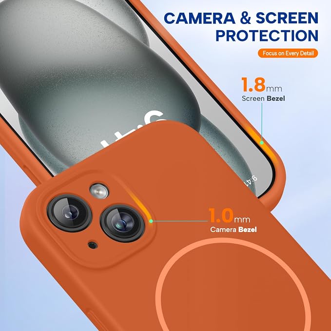 miracase Magnetic for iPhone 15 Case, [Soft Anti-Scratch Microfiber Lining], Compatible with MagSafe, Liquid Silicone Case Shockproof Drop Protection Phone Case for 15,Orange - Image 5