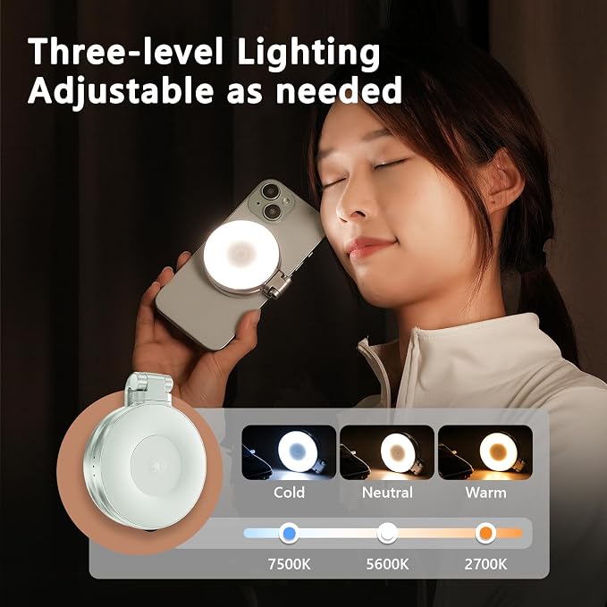 Magnetic Selfie Light, Folding Phone Ring Light | Compatible with iPhone Magsafe, CRI97 360° LED Selfie Ring Fill Light with Mirror for Video Recording/Selfies/Make up/TikTok - Image 4