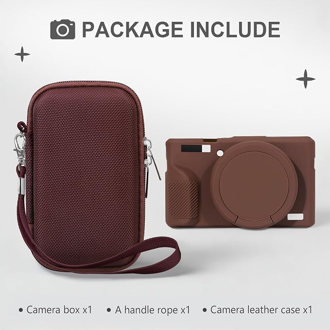 BOVKE Hard Case + Silicone Cover for Canon PowerShot SX740 HS Camera, Brown | SX740 SX730 Digital Camera Shockproof EVA Storage Bag & Soft Silicone Protective Case with Removable Lens Cover, Wrist Strap - Image 2