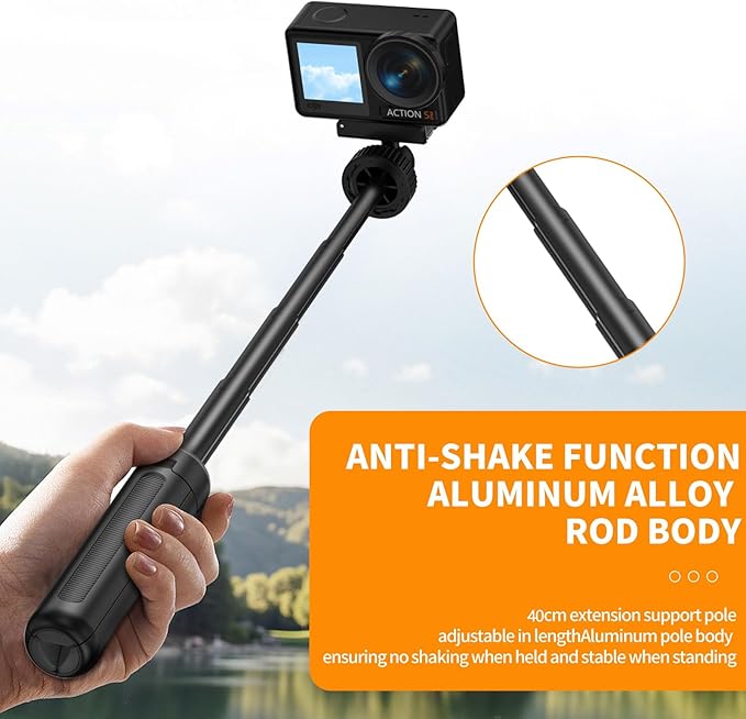 Magnetic Quick Release Extension Rod Compatible with DJI Osmo Action 5 Pro/4/3/360, Extendable Selfie Stick Tripod, Black, Portable Vlog Monopod with Non-Slip Grip - Image 4