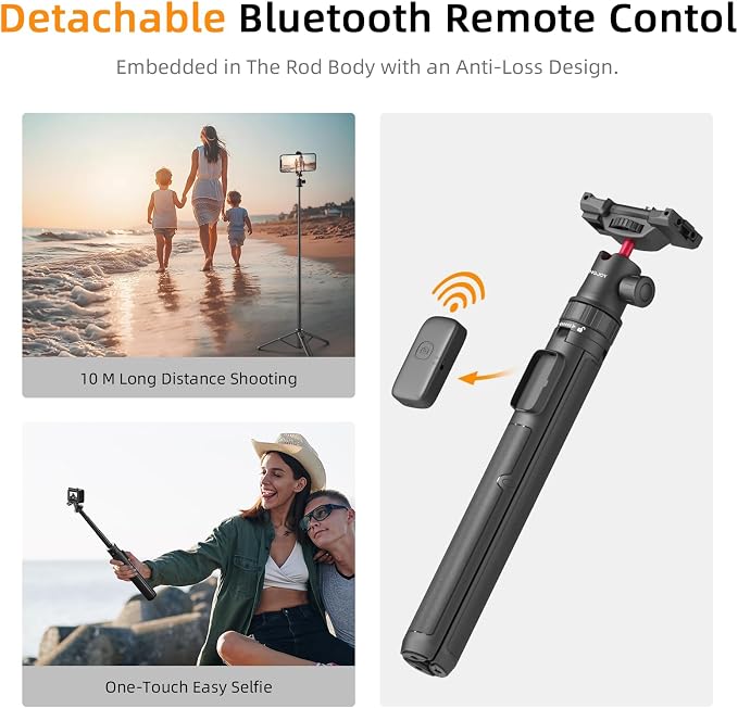 66" Selfie Stick Tripod for GoPro & Phone, Extendable Action Camera Tripod Stand with 360° Ball Head, Remote, Cold Shoe & 1/4" Screw, Compatible with GoPro Hero 14/13/12, DJI Osmo, Insta360 X5 - Image 5